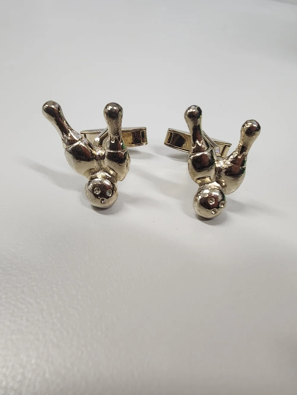 Figural Bowling Cuff links 3D Bowling Ball & Pins Novelty Retro Gold-Tone Sports
